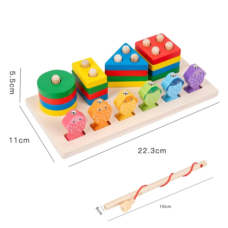 Wooden 2in1 Educational Fishing & Stacking Shapes Sorter Game