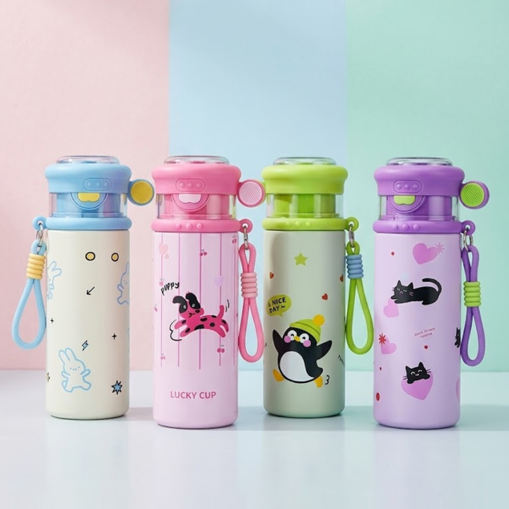 550ml Kids Stainless Steel Insulated Water Bottle | Leak-Proof Vacuum Flask with Straw & Carry Strap