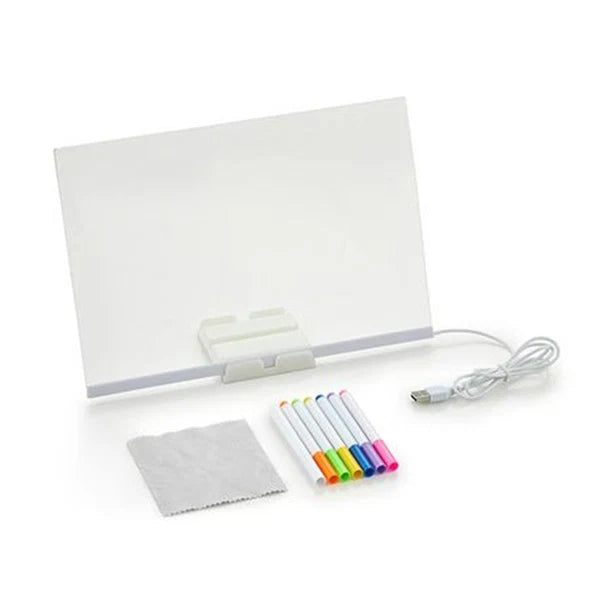 LED Acrylic Drawing Board for Kids | Reusable Glow Writing Board with 7 Neon Pens