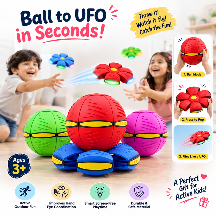 Magic Flying UFO Ball for Kids – Transforming Disc to Ball Toy with LED Lights