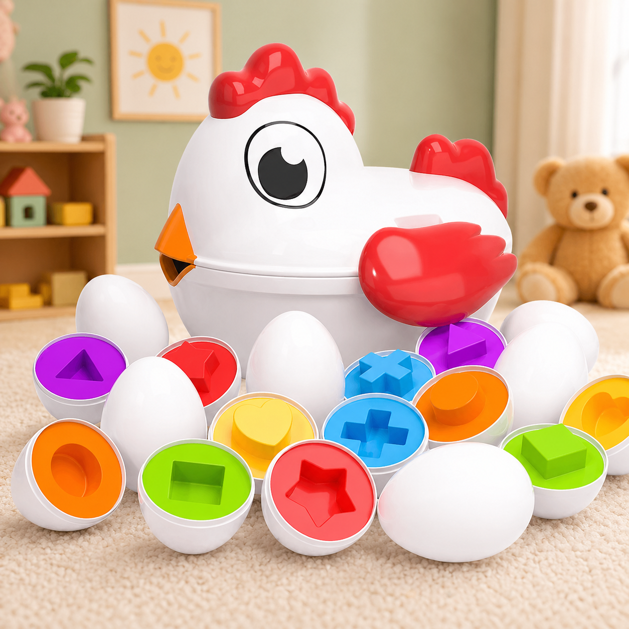 Matching Objects 12 Eggs Hen Early Education Stem Toy