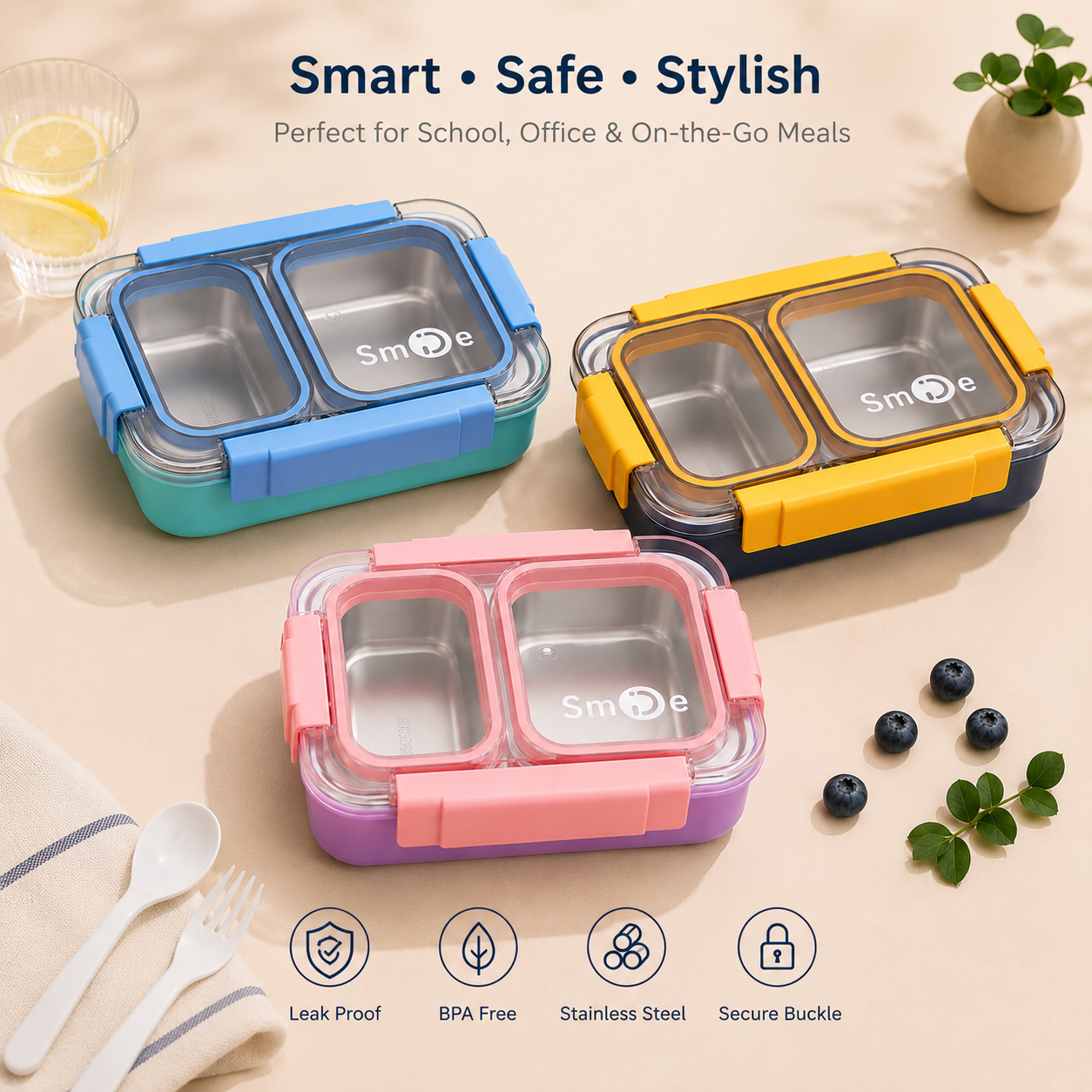 2-Compartment 304 Stainless Steel Leak-Proof Lunch Box