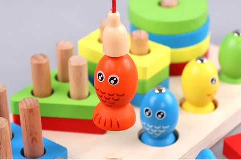 Wooden 2in1 Educational Fishing & Stacking Shapes Sorter Game
