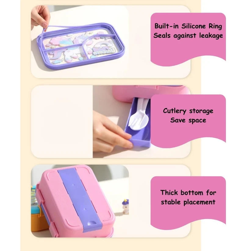 3-Compartment 304 Stainless Steel Lunch Box – Leak-Proof | Unicorn, Astronaut & Space Themes
