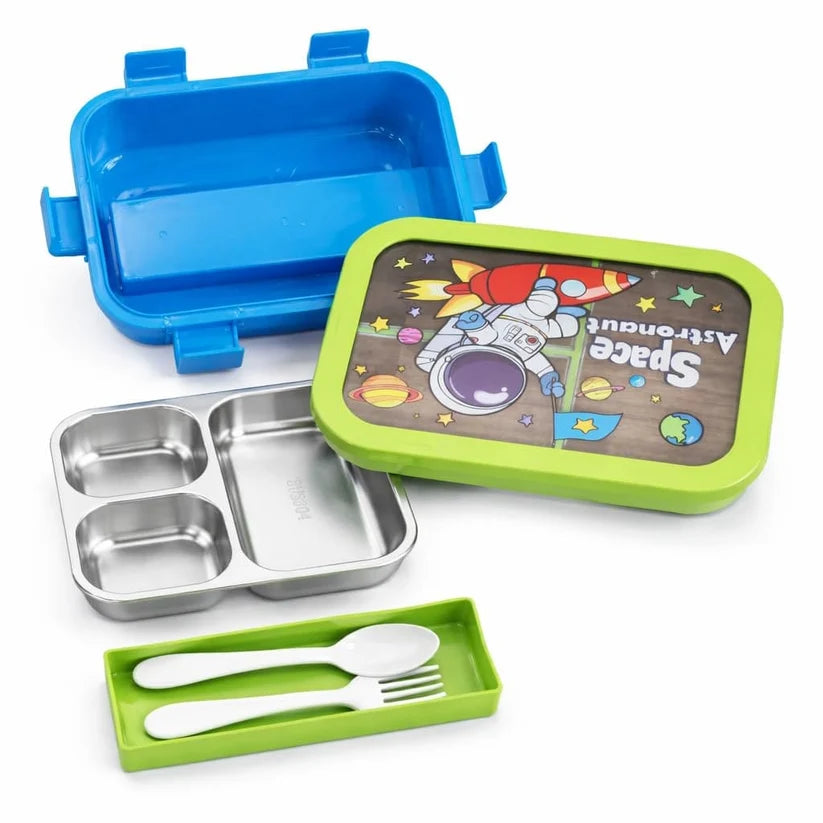 3-Compartment 304 Stainless Steel Lunch Box – Leak-Proof | Unicorn, Astronaut & Space