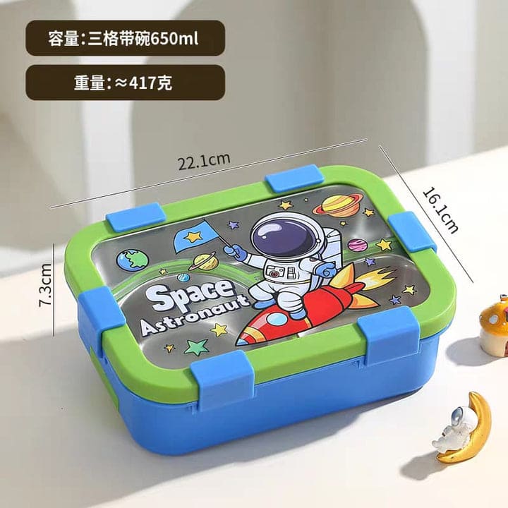 3-Compartment 304 Stainless Steel Lunch Box – Leak-Proof | Unicorn, Astronaut & Space